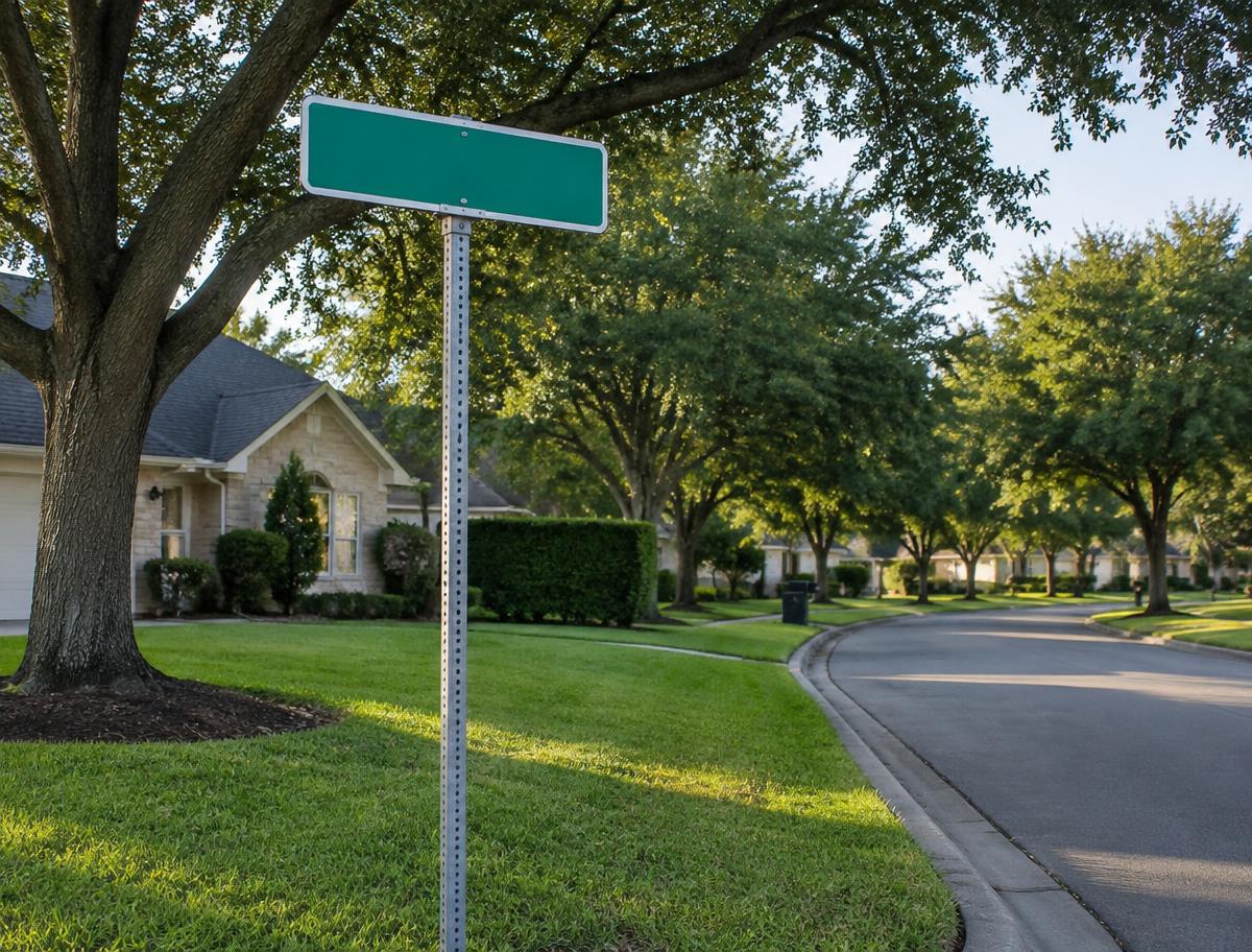 Street-name signage in a residential neighborhood